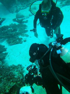 Frank Schneider and Marty Snyderman photographing Yap Caverns